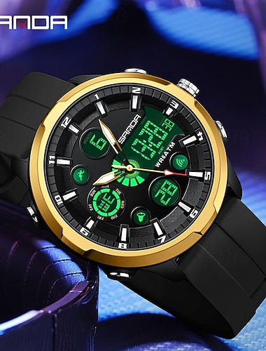  SANDA גברים שעון דיגיטלי חוץ ספורטיבי אופנתי שעונים יום יומיים זורח שעון עצר Alarm Clock לוח שנה ג'ל סיליקון שעון