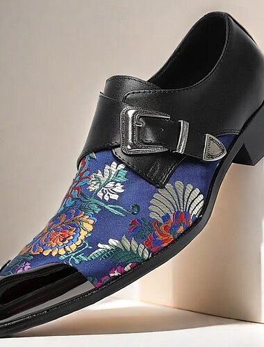  Monk-Schuhe für Herren aus hochwertigem Rindsleder und Jacquardgewebe mit Blumenstickereien und Zehenkappe aus Metall, stilvolles formelles Schuhwerk mit Schnallendetail, perfekt für Business, Partys und besondere Anlässe