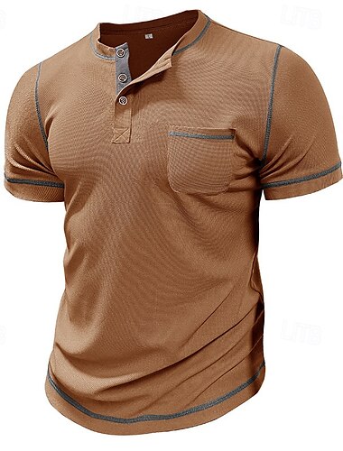  Ανδρικά Μπλουζάκι βάφλας Πουκάμισο Waffle Henley Κοντομάνικο Συμπαγές Χρώμα Βίντατζ Κουμπί επάνω Τσέπη Ραφή αντίθεσης Χένλι Καθημερινά Καλοκαίρι Άνοιξη Μαύρο Γκρίζο Μπλε Απαλό Μπλουζάκι Henley