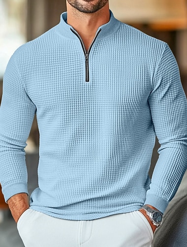 Pánské Waffle Polo košile Domů Stojáček Čtvrtletní zip Dlouhý rukáv Základní Pevná barva Pletený Jaro & podzim Standardní uložení Světle modrá Černá Bílá Šedá Waffle Polo košile   Pánské Waffle Polo košile Domů Stojáček Čtvrtletní zip Dlouhý rukáv Základní Pevná barva Pletený Jaro & podzim Standardní uložení Světle modrá Černá Bílá Šedá Waffle Polo košile