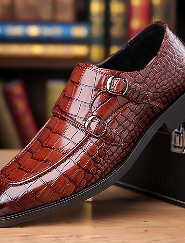  Rote Monkstrap-Schuhe aus Kunstleder mit Krokodilmuster und glänzendem Lack-Finish für Herren – formelles Business- und Party-Schuhwerk