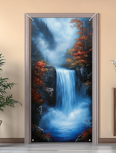  Türdekorationen Türabdeckungen Höhle Wasserfall Tür Gobelin Türvorhang Dekoration Hintergrund Indoor/Outdoor Türbanner für Haustür Bauernhaus