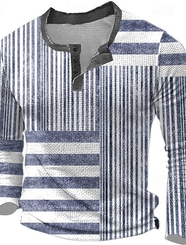  رجالي الرسم هندسي ألوان متناوبة وافل هينلي قميص ستايل عملي كم طويل موضة مصمم أساسي مناسب للبس اليومي الأماكن المفتوحة ربيع & الصيف أزرق أحمر أخضر رمادي هينلي تي شيرت هنلي