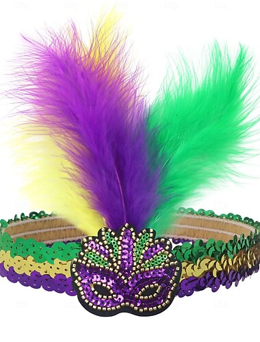  opaska na głowę mardi gras dla kobiet brokat fioletowy zielony żółty cekinowy top węzeł opaska na włosy zabawny karnawał parada impreza prezent dla siostry mamy bestie