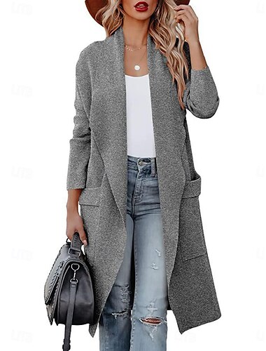  Per donna Cappotto invernale Esterno Strada Giornaliero Autunno Inverno Lungo Cappotto Standard Tenere al caldo Traspirante Contemporaneo Moda Giacca Manica lunga Tinta unica Con tasche Blu Caff
