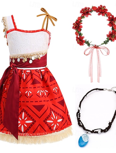  Moana Prinses Moana Jurken Ketting Kostuum Film-tv-themakostuums Film cosplay for Voor meisjes Kinderen Carnaval Kinderdag Wereldboekendag Feest Verjaardag Strand