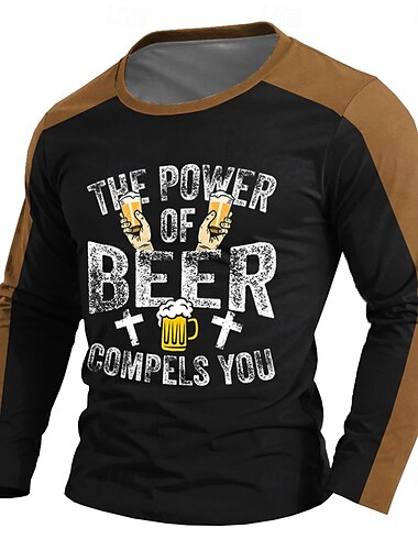  男性用 ビール 面白いスラング Tシャツ 半袖 Tシャツ 3Dプリント クルーネック シャツ レトリ／ヴィンテージ ストリート 日常 ブラック ブルー グリーン 夏 春 衣類 S M L XL XXL XXXL