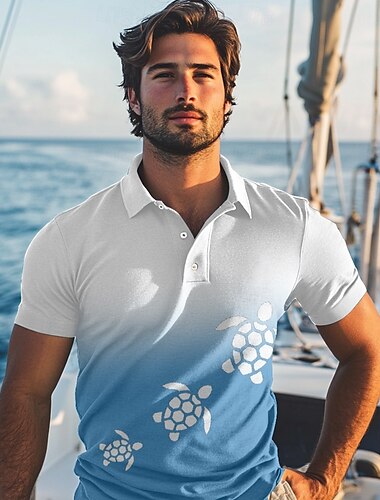  Kentucky Derby Herren Ombre Schildkröte Polo Kurzarm Polo-Shirts Hemden mit Kragen Lässig Resort Urlaubskleidung 3D-Druck Sommer Frühling Herbst Weiß Blau Dunkelblau