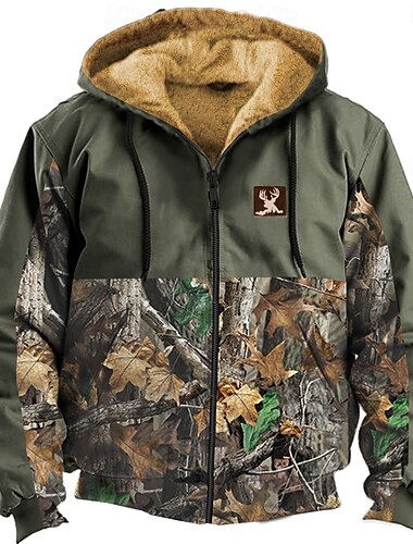  Herren Hirsch Vlies Hoodies Pullover Hoodie Sweatshirt Kapuze Sweatshirt mit Kapuze Mit Kapuze Modisch 3D-Druck Urlaub Jagd Braun Grün Kordelzug Herbst Winter Designer