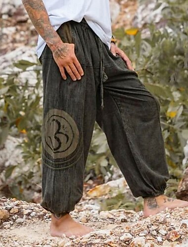  رجالي ركض بنطلونات السراويل الصيفية السراويل الفضفاضة سروال الشاطئ رباط مرونة الخصر إسقاط المنشعب سهل راحة متنفس مكتمل الطول الأماكن المفتوحة فضفاض مناسب للعطلات النمط العرقي عتيق / معتق أخضر