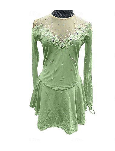  Eiskunstlaufkleid Damen Mädchen Eislaufen Kleid Rot Purpur Grün Patchwork Daumenloch Netzstoff Spandex Dehnbar Training Übung Professionell Eiskunstlaufkleidung Kristall / Strass Langarm Eiskundstlauf
