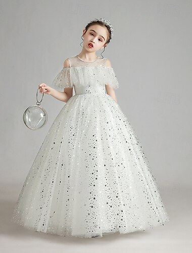  ts princesse longueur au sol robe de demoiselle d'honneur quinceanera filles jolie robe de bal tulle avec nœud(s) coupe élégante 3-16 ans