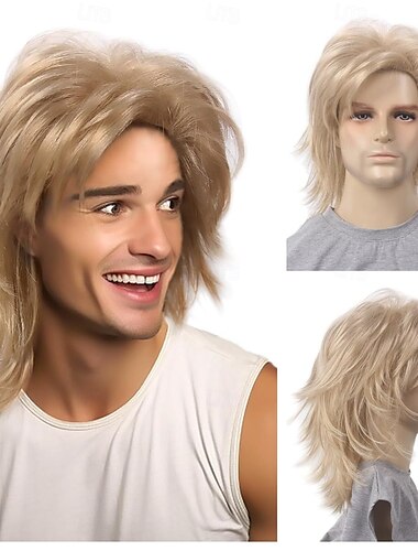  mullet pruik met pony 70s disco party heren hippie pruiken bruine lange krullende heren pruik halloween kostuums 80s rocker pruik voor carvinal