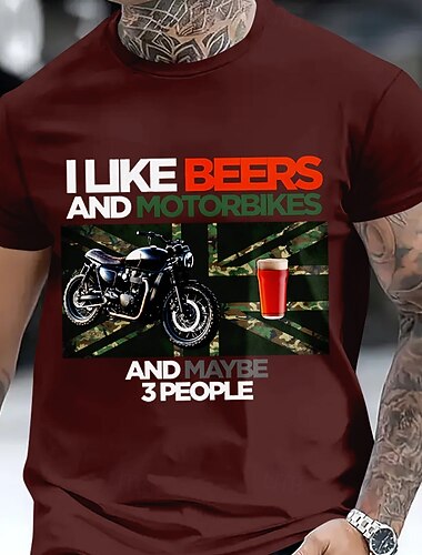  男性用 おかしい ビール オートバイ 趣味 Tシャツ ティートップ コットン１００％ 半袖 グラフィック シャツ ブラック ワイン アーミーグリーン 快適なTシャツ バケーション ストリート ファッションデザイナーの衣類