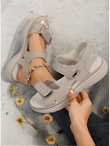  sandali sportivi da donna in similpelle blu con nastro magico e suola ammortizzata per uscite casual