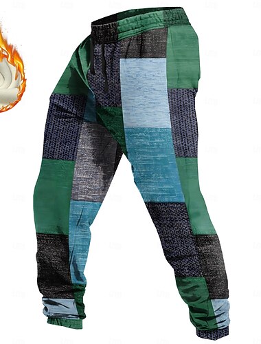  Herren Farbblock Patchwork Geometrische Muster Fleece-Jogginghose Elastischer Kordelzug in der Taille Vintage Brautkleider schlicht Outdoor Festtage Strassenmode Mit Taschen Warm Innenfutter aus