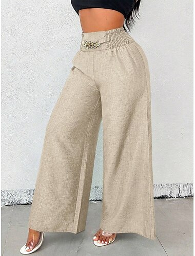  Women's Wide Leg Chinos Fashion Streetwear Full Length High Waist Plain Elastic Waistband Comfy Soft Comfortable Micro-elastic Outdoor Street Black Blue Apricot Spring Fall Regular Fit