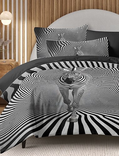  Juego de funda de edredón 3D de algodón 100% para cama de hotel, funda de edredón con microfibra suave y ligera, 1 funda de edredón, 2 fundas de almohada para cama doble/queen/king (1 funda de almohada para cama individual/twin)
