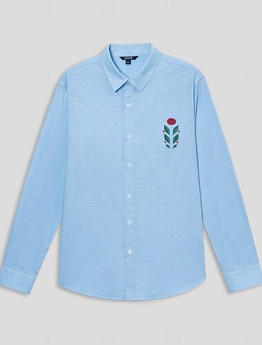  Herren Hemd Blumen Outdoor Urlaub Weiß Blau Langarm Umlegekragen Sommer Frühling Bekleidung