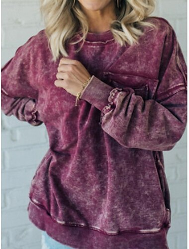  Dame Pullover sweatshirt Batikfarvet Mode Gade Langærmet Rund hals Almindelige toppe Gade Afslappet Patchwork Gul Rød Grå Forår Efterår Vinter