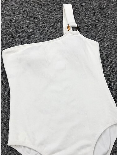 Mujer Bañadores Una pieza Monokini Traje de baño Espalda al Aire Control de barriga Alta cintura Delgado Vacaciones Ropa de playa Color sólido Cuello asimétrico Sin Mangas Trajes de baño