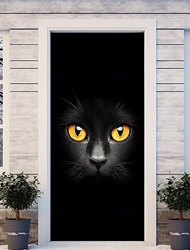  dörrdekorationer dörrskydd svart kattdörr gobeläng dörrgardindekoration bakgrund inomhus/utomhus dörrbanner för ytterdörr bondgård