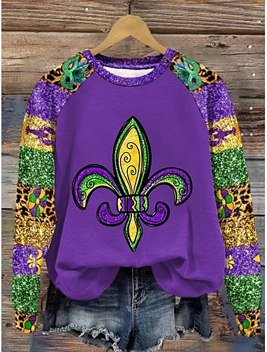  Damen Pullover Graphic Brautkleider schlicht Langarm Rundhalsausschnitt Normale Oberteile Strasse Alltagskleidung Bedruckt Schwarz Weiß Purpur Herbst Winter