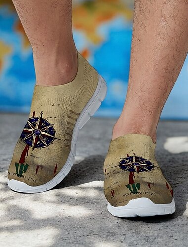  мужские кроссовки flyknit цвета хаки с принтом компаса — легкие дышащие кроссовки для бега, путешествий, походов и повседневной носки