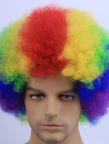  Peluca de carnaval 2026 Múltiples colores Rizado Afro Corta Peluca sintética para festival Carnaval Desfile Cabello para disfraz de cosplay para Hombre