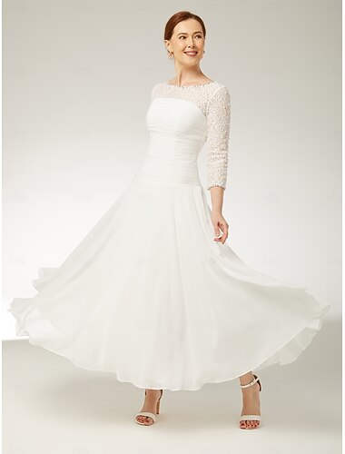  A-Linien-Kleid für die Mutter der Braut, Strandhochzeit, eleganter Rundhalsausschnitt, knöchellang, Chiffon-Spitze, 3/4-Ärmel, bodenlang, mit Paillettenrüschen, 2025
