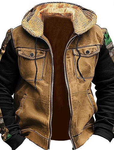  Herren Cowboy Vlies Hoodies Hoodie Sweatshirt Kapuze Sweatshirt mit Kapuze Mit Kapuze Modisch 3D-Druck Festtage Jagd Braun Grün Zip Tasche Herbst Winter Designer