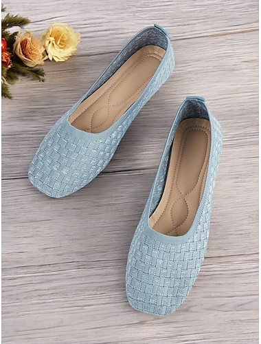  γυναικεία μπλέ πλεκτά slip-on flats με μαλακή σόλα - άνετα και κομψά παπούτσια για δουλειά και καθημερινή χρήση