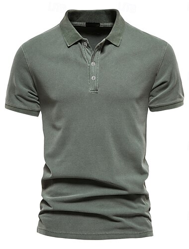  Herren Polo Arbeit Geschäft Umlegekragen Kurzarm Urlaub Vintage Einfarbig Knöpfe Sommer Frühling Dunkelgrau Meerblau Armeegrün Polo