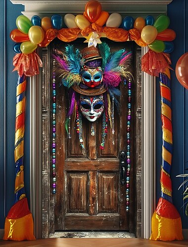  Karneval Fasching Fasnacht Türdekorationen Türbezüge Maske Kunstkranz Tür Gobelin Türvorhang Dekoration Kulisse Indoor/Outdoor Türbanner für Haustür Bauernhaus