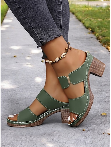  sandales à talons hauts et doubles brides vertes pour femmes - chaussures confortables pour les sorties décontractées et les tenues d'été