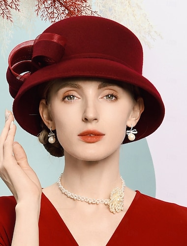  klobouky 100% vlna buřinka / cloche klobouk kbelík klobouk svatební čajový dýchánek elegantní svatba s mašličkou spojování pokrývky hlavy
