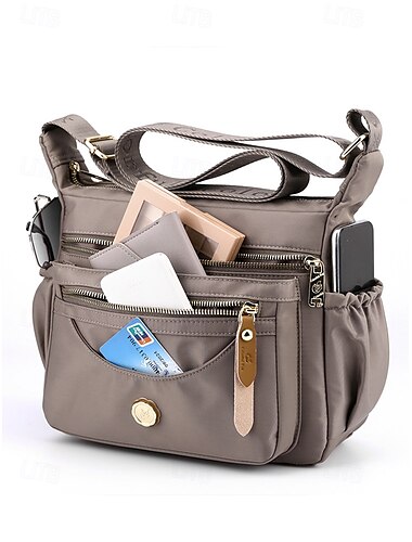  sac à bandoulière en nylon pour femme avec plusieurs poches, sac à bandoulière léger et résistant à l'eau pour un usage quotidien décontracté et des voyages terre jaune noir rose