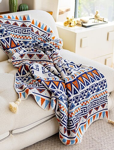  Bohemian gewebte Decke aufwendiges Quastendesign weicher und strapazierfähiger Überwurf perfekt für Betten, Sofas oder Stühle verleiht Ihrem Wohnraum einen einzigartigen Boho-Touch stilvoll und