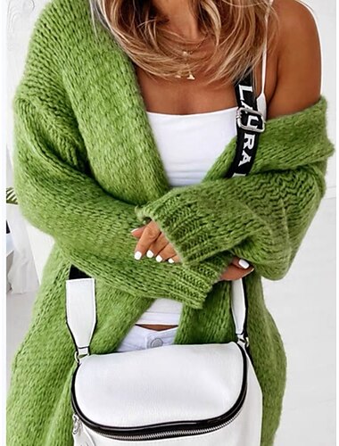  Dames Trui Vest Elegant Modieus Streetwear Heldere kleur Capuchon Gebreid Lange mouw Normale tops breien Buiten Dagelijks Weekend Groen Khaki Herfst Winter