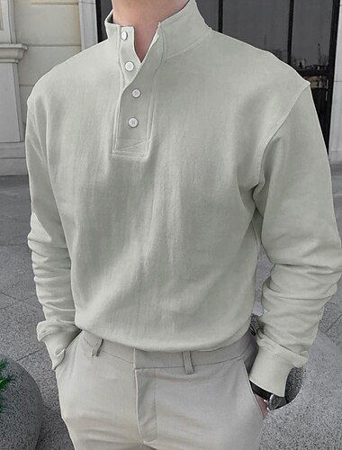  Homme Chemise Chemise à enfiler Chemisette Chemise d'été Chemise décontractée Noir Rose Claire Gris Claire Gris manche longue Couleur unie Col Mao Plein Air du quotidien Vêtement Tenue Mode