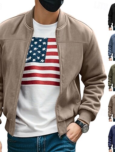  Voor heren Lichtgewicht jack Bomberjack Cargo-jack Overgangsjack Vakantie Dagelijks Houd Warm Zak Herfst winter Effen Modieus Klassiek Opstaand Normaal Zwart Marineblauw blauw Bruin Leger Groen Jacks