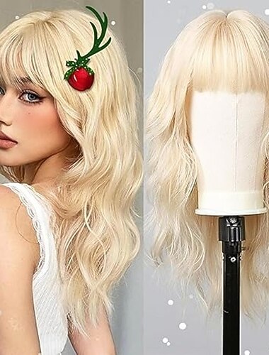  parrucche per donne parrucche lunghe e ondulate con frangia spessa capelli ricci onde sintetiche fibra resistente al calore uso quotidiano per feste
