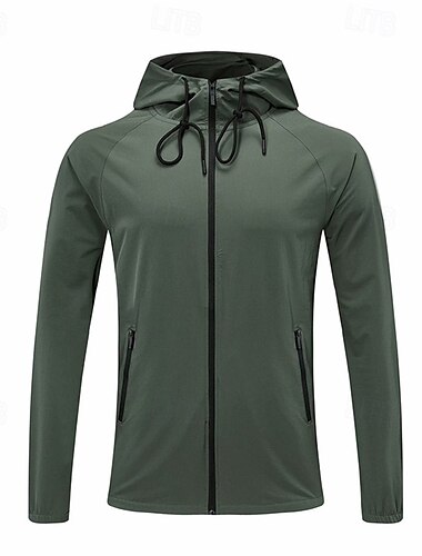  Herren Laufjacke Tasche mit Reißverschluss Langarm Kapuzenshirt Casual Athlässigkeit Herbst Windundurchlässig Atmungsaktiv Fitnesstraining Laufen Gehen Sportbekleidung Sportkleidung Einfarbig Schwarz