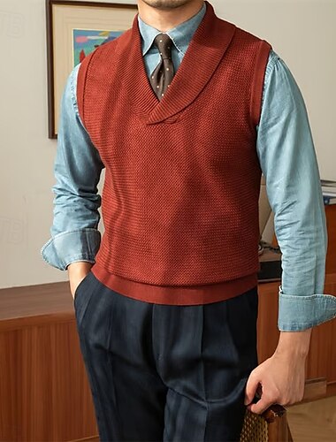  Herren Pullunder Kleid Pullover Pullover Gerippt Stricken Normale Oberteile Strick Schmaler Schnitt Glatt Schalrevers Moderne zeitgenössische Arbeit Freizeitskleidung Bekleidung Winter Frühling