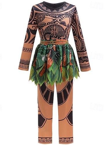  Moana Maui Kostym Huddräkt Bodysuits Kostymer med film-tv-tema Film-cosplay for Pojkar Barn Karnival Barnens Dag Världsbokdagen Prestanda Fest