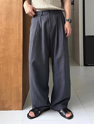  Herren Leinenhose Baumwollhosen Hose Hosen Sommerhosen Tasche Gerade geschnitten Glatt Komfort Atmungsaktiv Urlaub Täglich Festtage Hawaiianisch Boho Armeegrün Marineblau