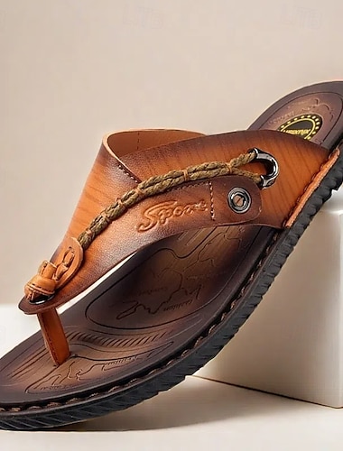  vintage flipflops i konstläder för män – casual sommarsandaler med flätat band för strand- och utomhuskläder