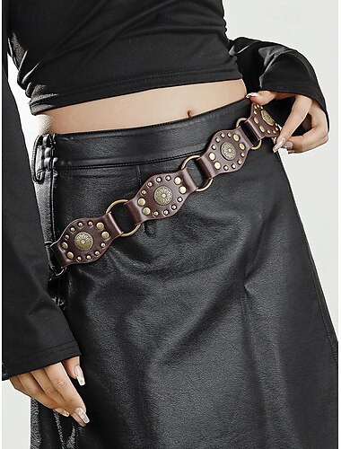 brauner Ledergürtel im Western-Cowboy-Stil mit goldener Schnalle und dekorativen Nietenakzenten, Vintage-Hüftgürtel für Damen, perfekt für die Freizeit und Cowboy-Kostüme