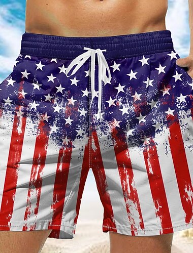  Herren Amerikanische US-Flagge Patriotisch Badehosen Badeshorts Boardshorts Mittlere Taille Tropisch Streetwear Hawaiianisch Urlaub Täglich Ferien Kordelzug Elastischer Bund 3D-Druck Designer