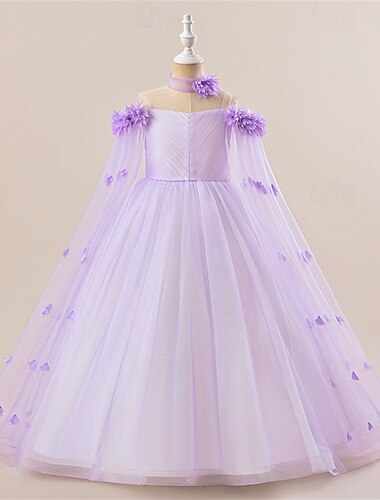  Abito da damigella d'onore bambina bambini Da ragazza Abito da principessa Prestazioni Matrimonio Feste Elegante Bellissimo Retato Tinta unica Senza maniche Girocollo Rosa chiaro Bianco 4 anni +